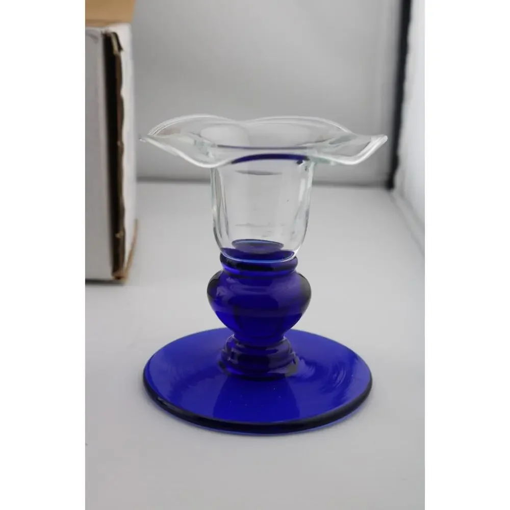 Princess House Crystal Cobalt Sapphire Blue Candlestick Holders #325 - Set Of 2